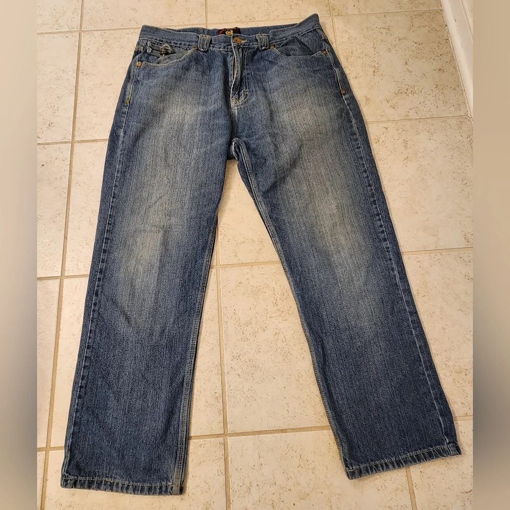 Mens Straight Leg Med Wash Blue Jeans Y2K Phat Farm Size‎ 34X28 READ #F932